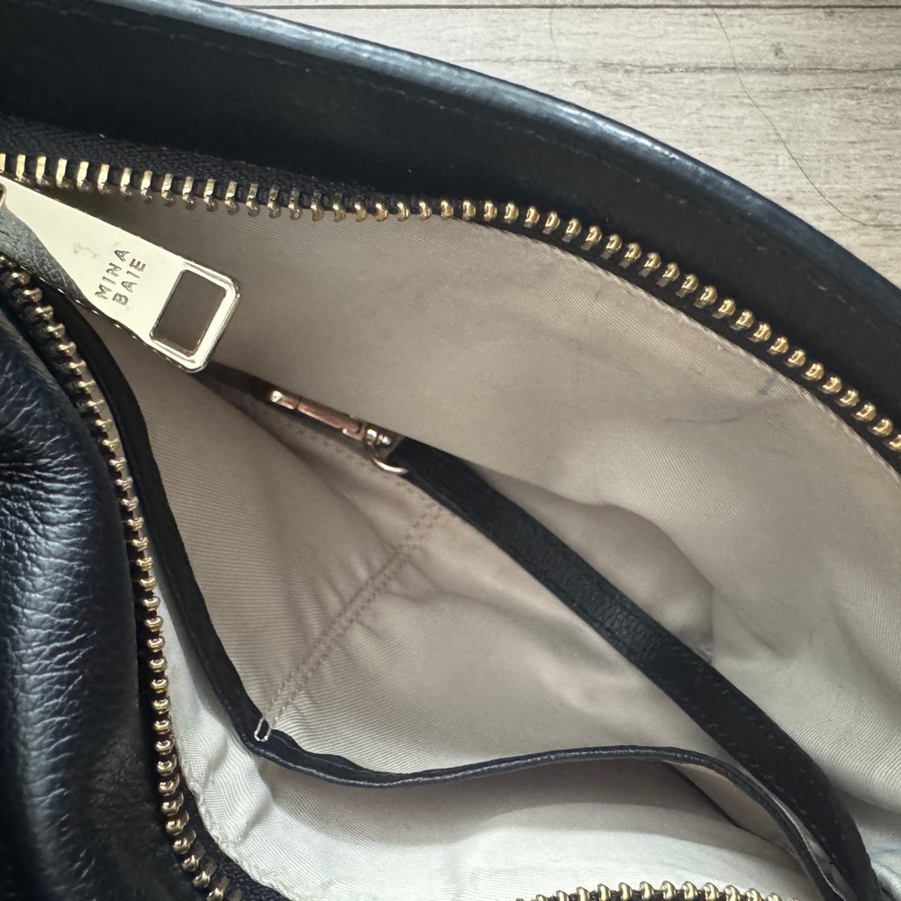Mina Baie Stevie Mini Leather Black Backpack - all straps + Paisley wide straps - Picture 9 of 12